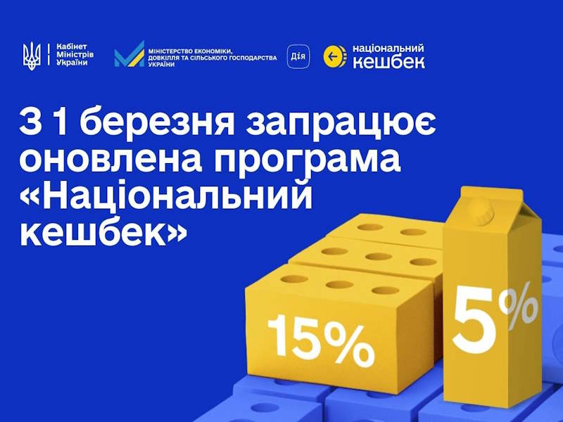 Уряд оновив програму «Національний кешбек»: з 1 березня діятимуть оновлені ставки