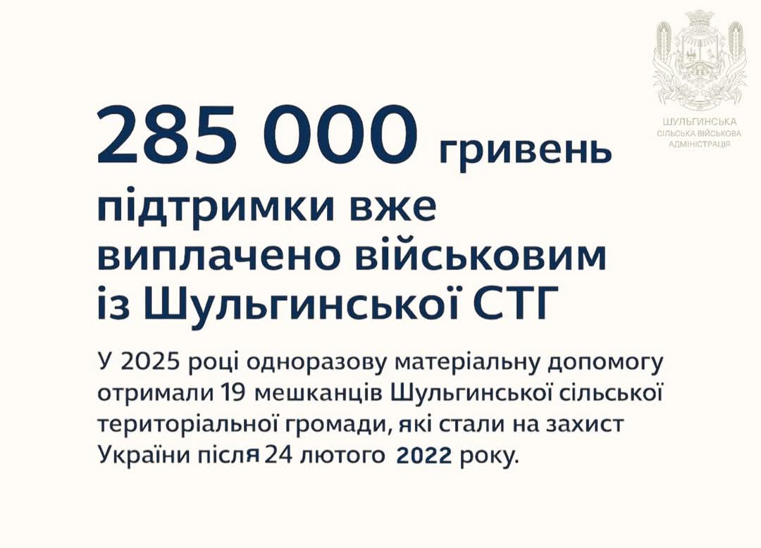 Цьогоріч 19 військовим з Шульгинської громади виплачено грошову допомогу