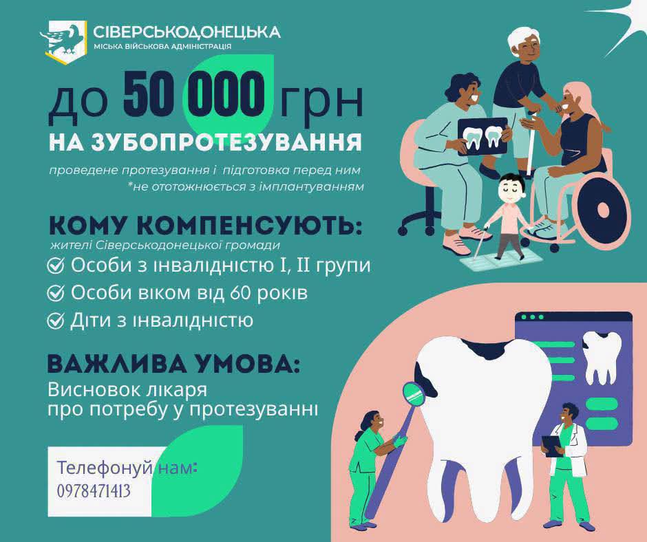 Жителям Сіверськодонецької громади цьогоріч компенсують до 50 000 грн на зубопротезування