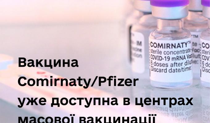 Вакцина Comirnaty/Pfizer уже доступна в центрах масової вакцинації