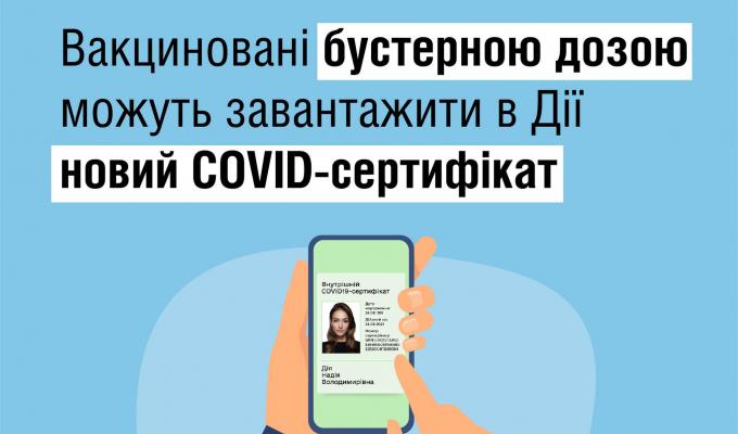 COVID-сертифікат для щеплених бустерною дозою тепер у застосунку «Дія»