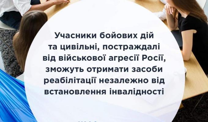Учасники бойових дій та цивільні, постраждалі від військової агресії росії, зможуть отримати засоби реабілітації незалежно від встановлення інвалідності