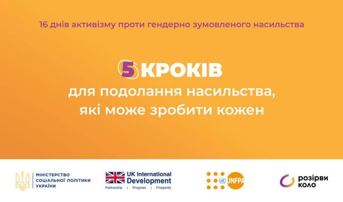 «16 днів активізму проти гендерно зумовленого насильства: п'ять кроків для подолання насильства, які може зробити кожен»