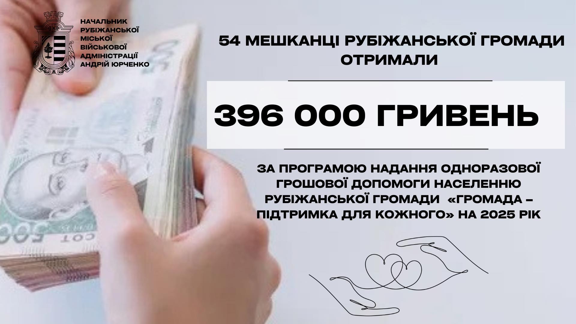 «Громада – підтримка для кожного»: 54 жителя Рубіжного отримали грошову допомогу