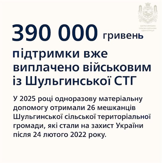 390 000 грн виплачені Шульгинською громадою нашим оборонцям