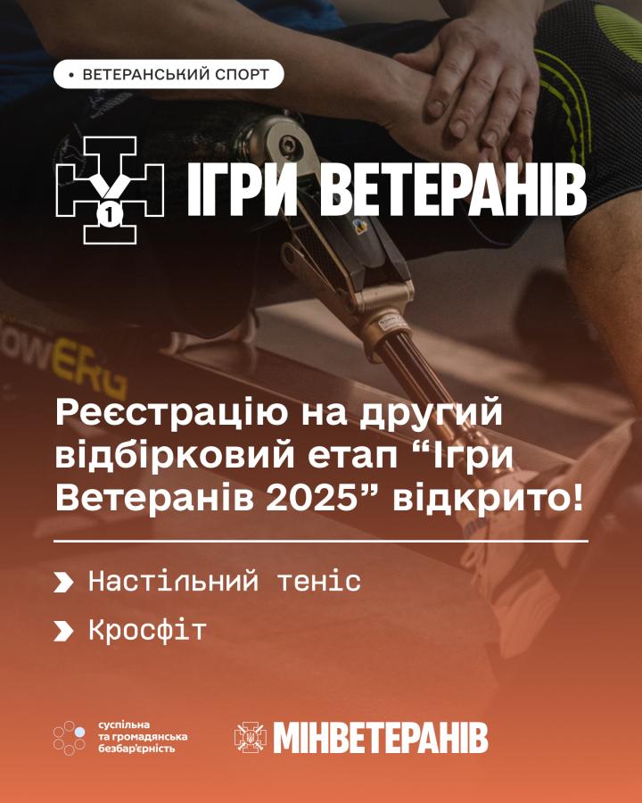 Реєстрацію на другий відбірковий етап "Ігри Ветеранів 2025" відкрито
