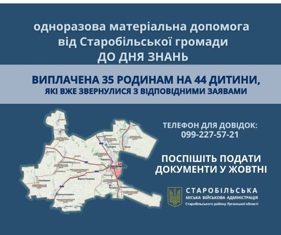Гроші до Дня знань від Старобільської громади вже отримали 35 родин
