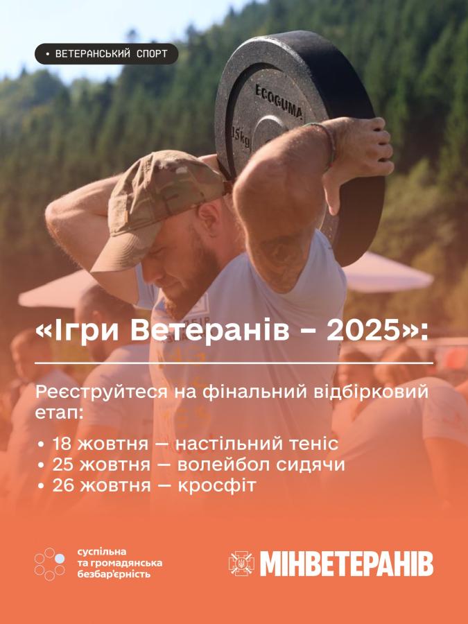 «Ігри Ветеранів – 2025»: реєструйтеся на фінальний відбірковий етап