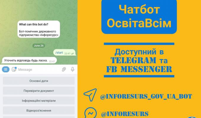 Вступ-2022: актуальна інформація у чатботі «ОсвітаВсім»