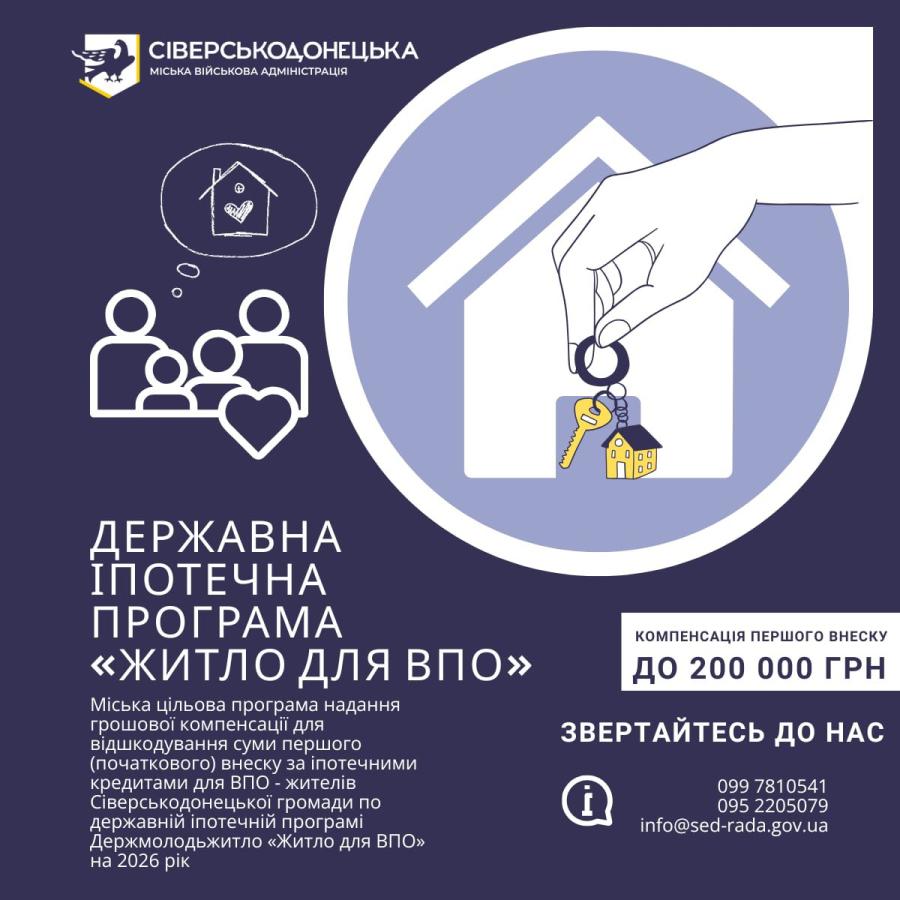 Сіверськодонецька МВА запровадила підтримку для жителів громади, які купують житло за іпотечною програмою Держмолодьжитло у співпраці з KfW/CEB (БРРЄ) «Житло для ВПО»