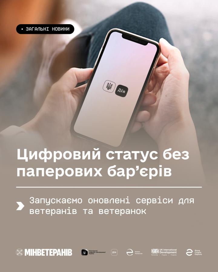 Мінветеранів спільно з Мінцифрою оновлюють «е-Посвідчення ветерана» та запускають нову послугу «Дані з реєстру ветеранів» у розділі “Ветеран Pro” в Дії
