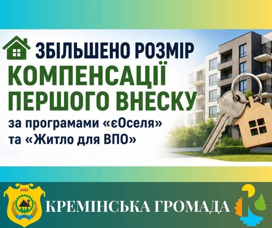 Для мешканців Кремінської громади збільшено розмір компенсації першого внеску за програмами "єОселя" та "Житло для ВПО"