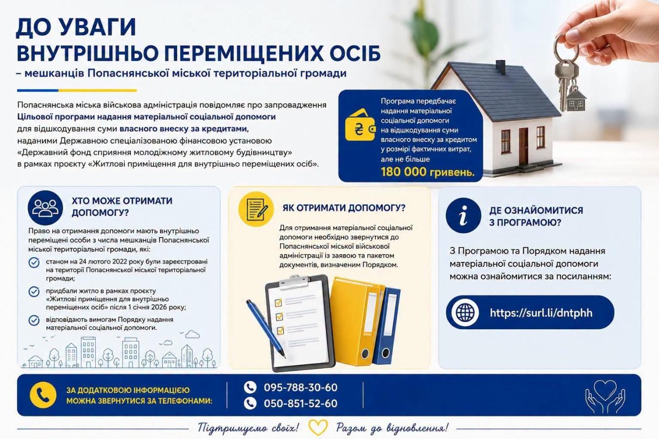 До 180 тисяч гривень можуть одержати мешканці Попаснянської громади у якості компенсації першого внеску за житловий кредит