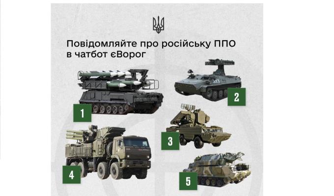 Шукаємо російську ППО на окупованих територіях. Повідомляйте про розташування установок у чатбот єВорог