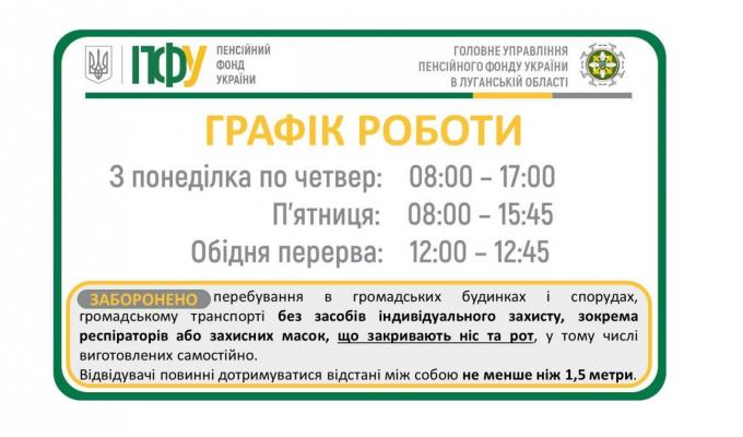 Змінено режим роботи пенсійних установ Луганщини