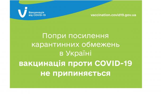 Вакцинація проти COVID-19 не припиняється попри посилення карантинних обмежень в деяких областях України 
