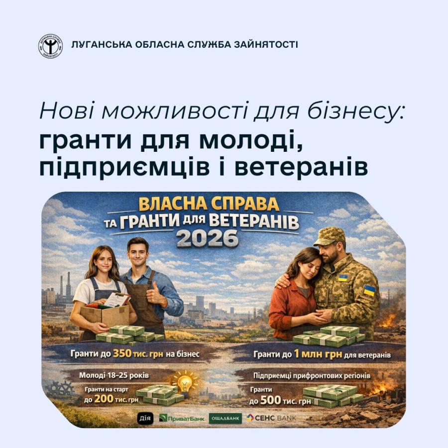 Мінекономіки та Державна служба зайнятості оголосили про старт прийому заявок на оновлену «Власну справу» та «Гранти для ветеранів» у 2026 році