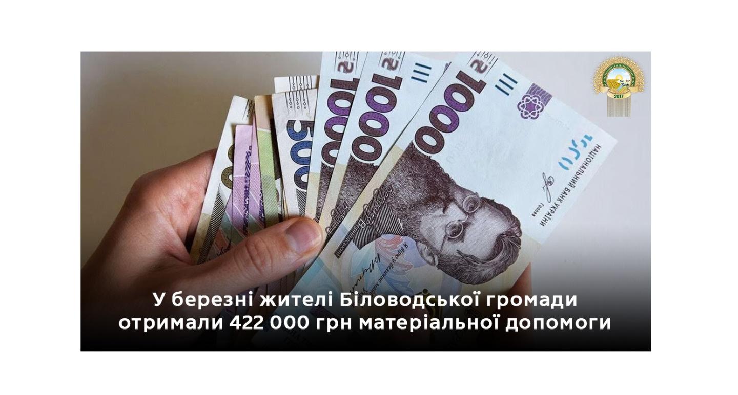 У березні жителі Біловодської громади отримали понад 420 000 грн матеріальної допомоги