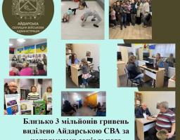 За напрямами соціальної підтримки Айдарська СВА спрямувала близько трьох мільйонів гривень