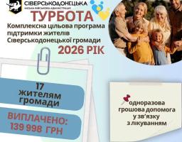 Ще 17 жителям Сіверськодонецької громади виплачено грошову допомогу у зв'язку з лікуванням