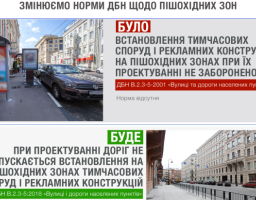 З 1 вересня при проектуванні доріг не допускається встановлення тимчасових споруд і рекламних конструкцій на пішохідних тротуарах