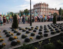 У пам’ять про загиблих земляків на Луганщині створили інсталяцію зі 188 військових шоломів та соняхів