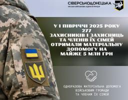 Від початку року 277 військовослужбовцям та членам їхніх сімей Сіверськодонецької громади виплачено майже п’ять млн грн