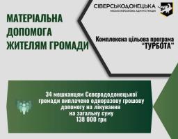 Ще 34 жителі Сіверськодонецької громади отримали грошову допомогу на лікування
