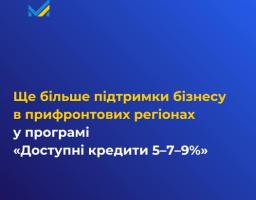 Розширено можливості програми «Доступні кредити 5–7–9%» щодо підтримки бізнесу в прифронтових регіонах 