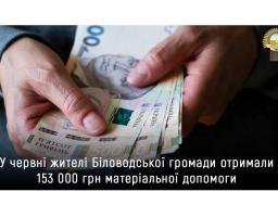 У червні жителі Біловодської громади отримали 153 000 гривень матеріальної допомоги