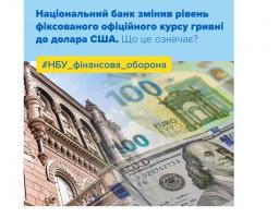 Національний банк змінив рівень фіксованого офіційного курсу гривні до долара США