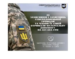 Сіверськодонецькою МВА виплачено понад 600 тисяч гривень ще 25 військовослужбовцям громади та членам їхніх сімей