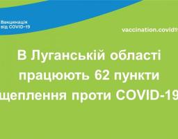 У Луганській області працюють 62 пункти щеплення проти COVID-19