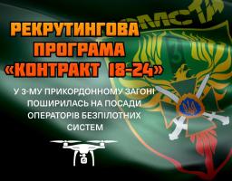 У Державній прикордонній службі розширено реалізацію експериментального проєкту «Контракт 18–24» на посади операторів авіаційних літальних апаратів та наземних роботизованих комплексів
